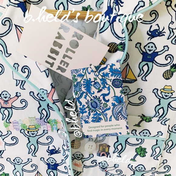 Roller Rabbit Charleston Monkey Polo Pajamas in White Monkey Size XS New NWT - Picture 4 of 16